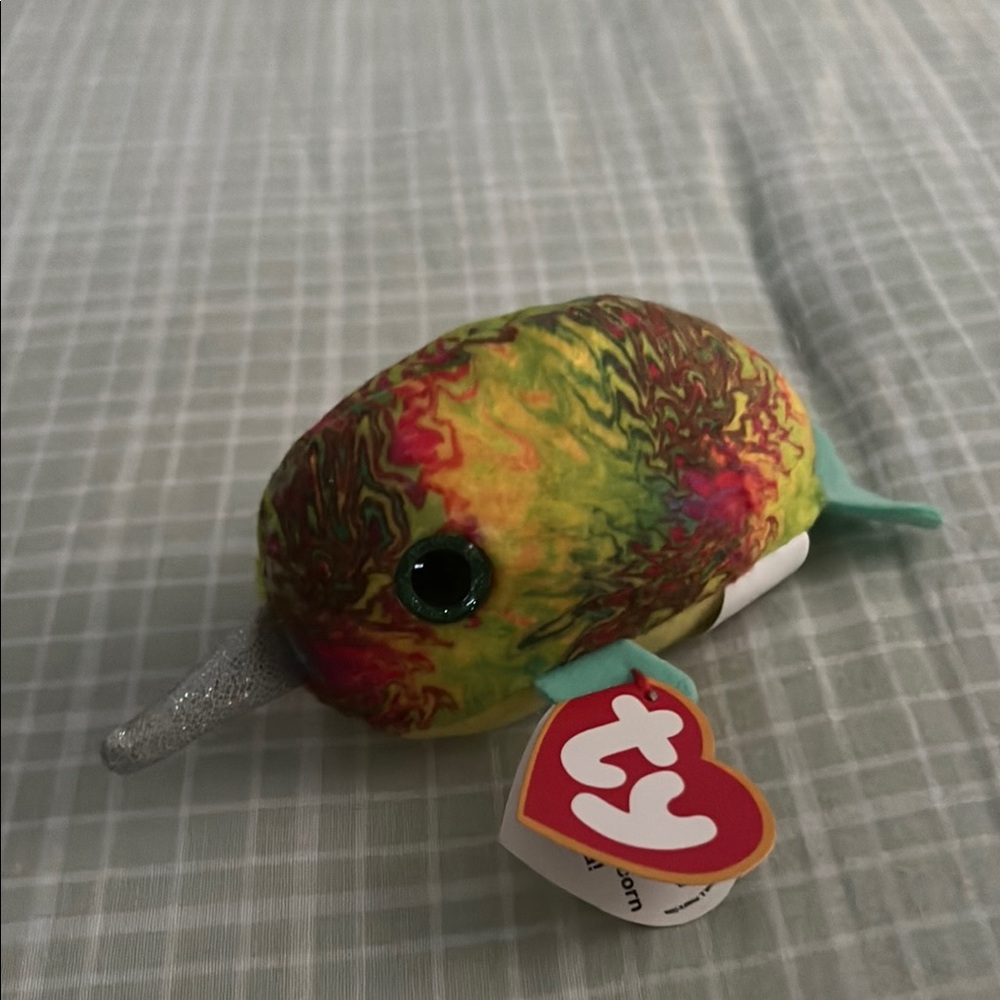 Ty Multicolor Narwhal Plush with Silver Horn born January 14th